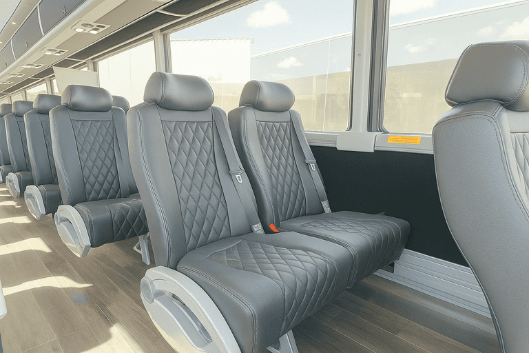 interior of Danbury Shuttle Bus Company charter bus